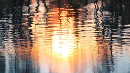 Golden sunset dramatically reflected in still water creating abstract patterns. AI Generated