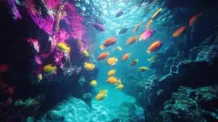 Vibrant underwater coral reef with colorful fish in their natural habitat