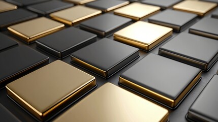 Golden and black squares, abstract background, design texture