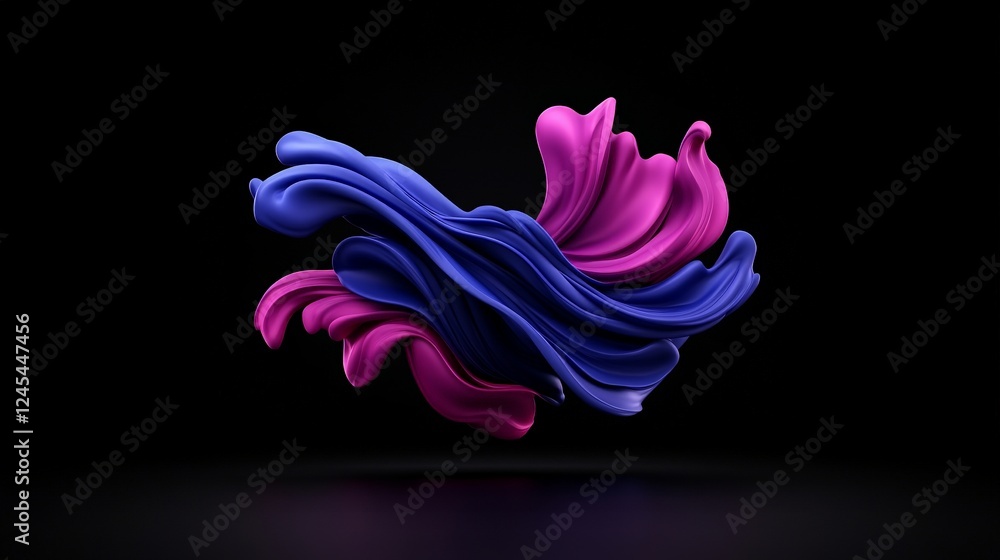 Poster abstract fluid forms: dynamic interplay of vibrant purple and blue fluid forms against a stark black