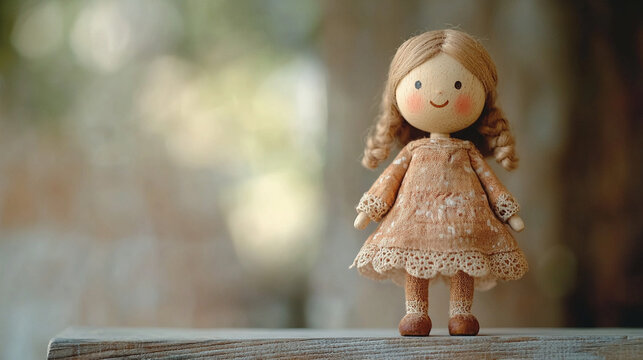 Handmade wooden doll natural cozy soft warm inviting nostalgic handcrafted vintage childhood artistic delicate sentimental composition