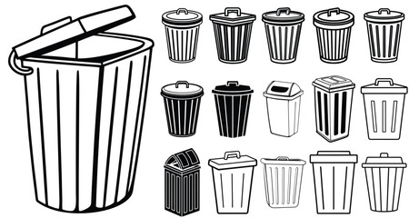 Collection of Trash Bin Icons for Waste Management