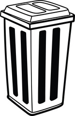 Black and White Illustration of a Trash Can