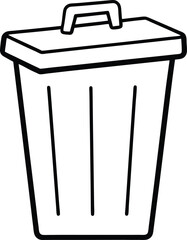 Trash Can Icon - Black and White Minimalist Garbage Bin Illustration