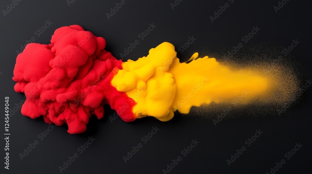 Poster red and yellow ink explosions: a vibrant and dynamic image showcasing red and yellow ink clouds expl