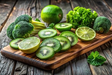 Vibrant Summer Fruit & Veggie Still Life Photography: Kiwi, Cucumber, Broccoli, Lime