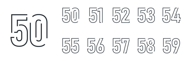 set anniversary 50 to 59 year logo designs. abstract number, icon, vector illustration