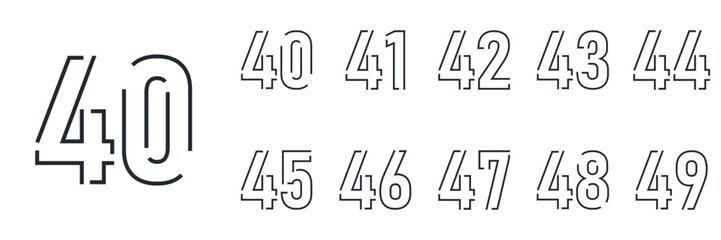 set anniversary 40 to 49 year logo designs. abstract number, icon, vector illustration