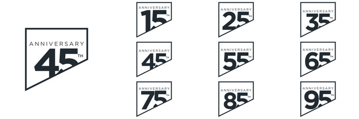  set anniversary 15 to 95 year logo designs. abstract number, icon, vector illustration