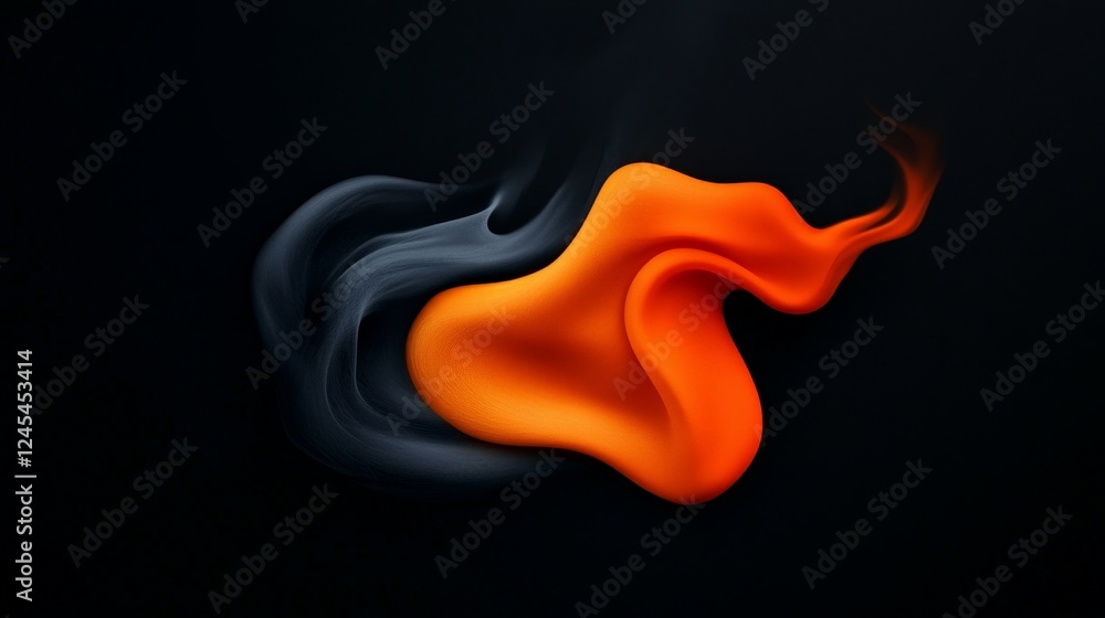 Poster abstract orange and black swirl: a vibrant orange shape swirls against a deep black background, crea