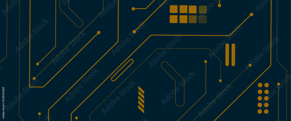 Poster Vector technology lines circuit and dots on blue engineering design