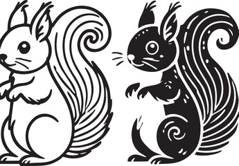 Squirrel vector in black and white