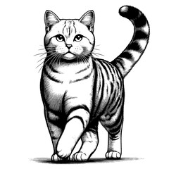 Beautiful cat in full-body, vector sketch, SVG, isolated on white background	