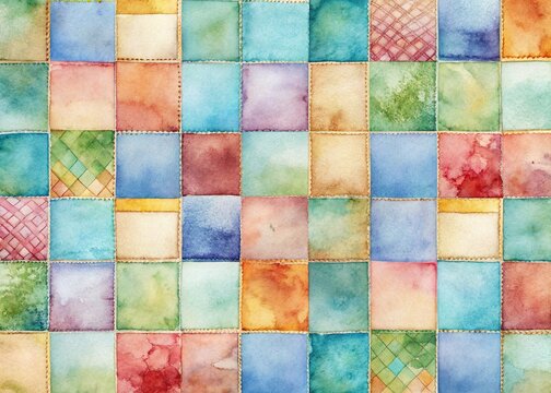 Aerial View Watercolor Patchwork Squares Wallpaper Texture - Abstract Colorful Background