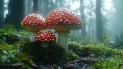 Fototapeta premium Enchanted Forest Mushrooms Soft Light. AI Generated