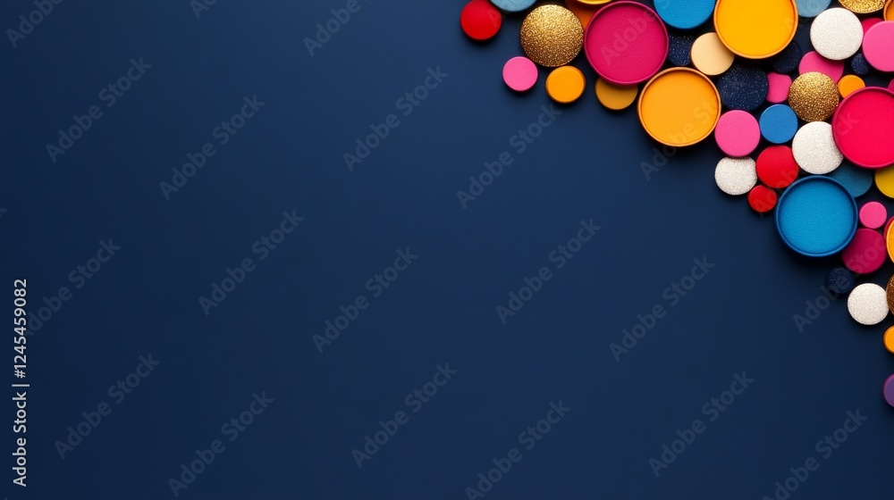 Poster abstract colorful circles on navy blue: a vibrant and playful composition of colorful circles scatte