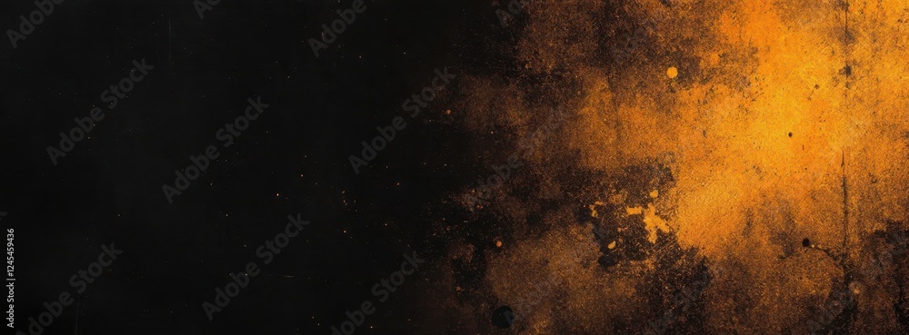 Poster abstract orange and black textured art with splattered pattern