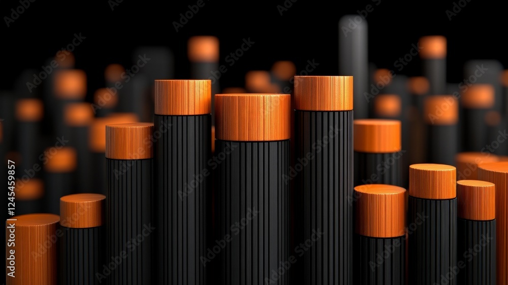 Poster abstract orange and black cylinders: a mesmerizing abstract composition featuring numerous black cyl