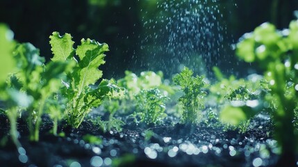 Refreshing Sprinkles on Lush Greens: A Vibrant Garden Scene