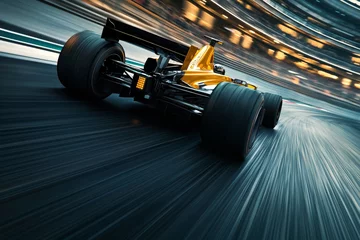 Fototapete Rund Formula 1 car speeding around a bend on a track. © Bargais
