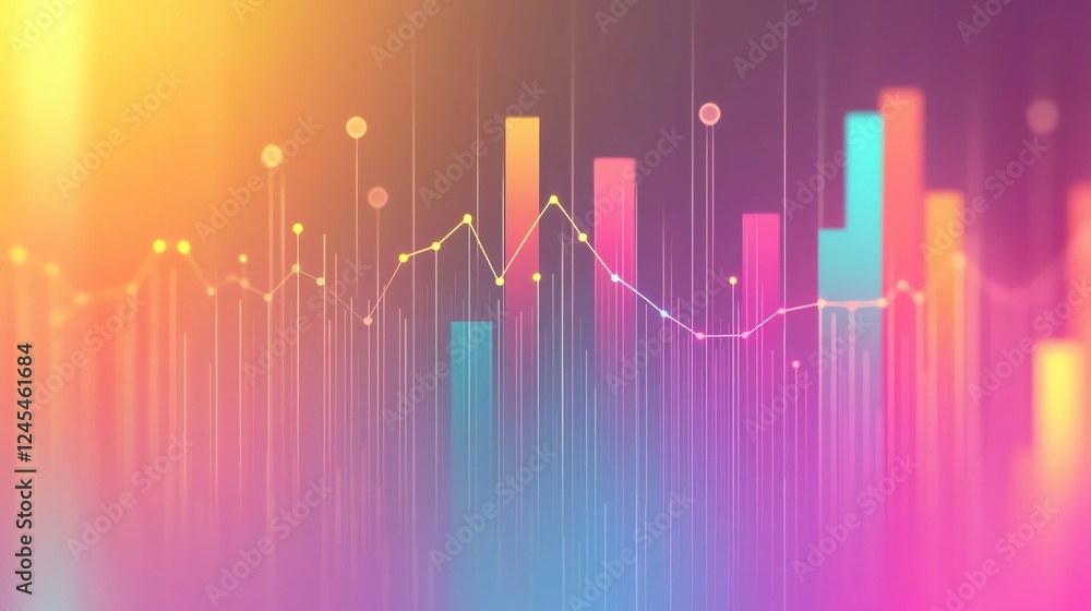 Poster vibrant data visualization with colorful bars.
