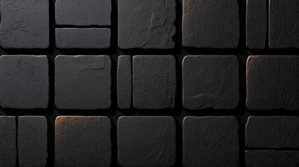 Black Stone Texture: A seamless repeating pattern of dark, unevenly cut stone blocks, each displaying a subtle variation in texture and depth, creating a visually rich and textured surface.  