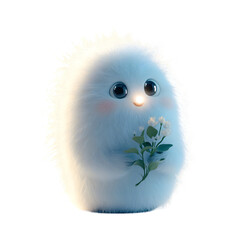 Fluffy 3D Cartoon Bird Holding a Flower Isolated on Transparent Background