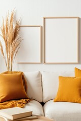 Functional and cozy home designs with blank frame displays.
