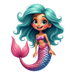 Cartoon-style mermaid with flowing turquoise hair.