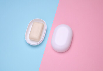 Soap dish on blue pink pastel background