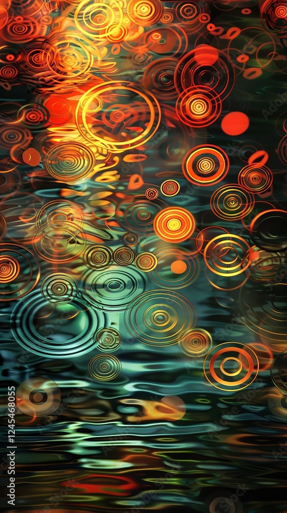 Poster ethereal reflections: captivating abstract light patterns on water surface creating serene visual sy