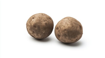 Fototapeta premium Two young fresh potatoes isolated on white