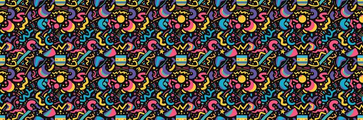 Seamless pattern with geometric shapes in the style. Multicolored vintage background with triangles, circles and squares for textile, fabric and Sudanese fabric art.