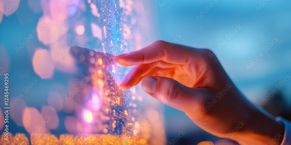 Aufkleber Futuristic Touchscreen Interaction Hand Engaging with Holographic Display - Cutting-Edge Tech in Digital Marketing and Professional Training for Enhanced User Experience