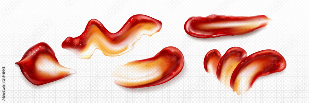 Aufkleber ketchup splash collection with various liquid shapes - curved swirl, wavy streak, flowing drops in b