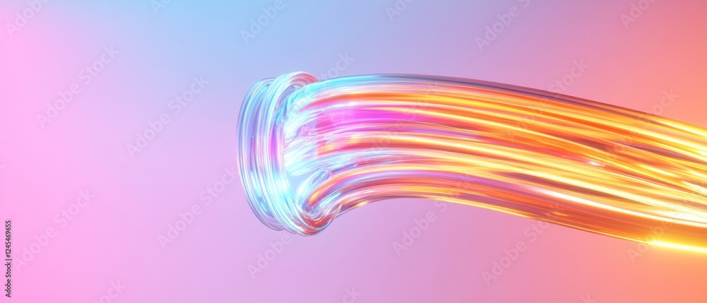 Poster Neon Fluid Dynamics Abstract Glass Curves in Gradient Hues - Visual Content for Tech Innovations and Digital Marketing in Creative Industries