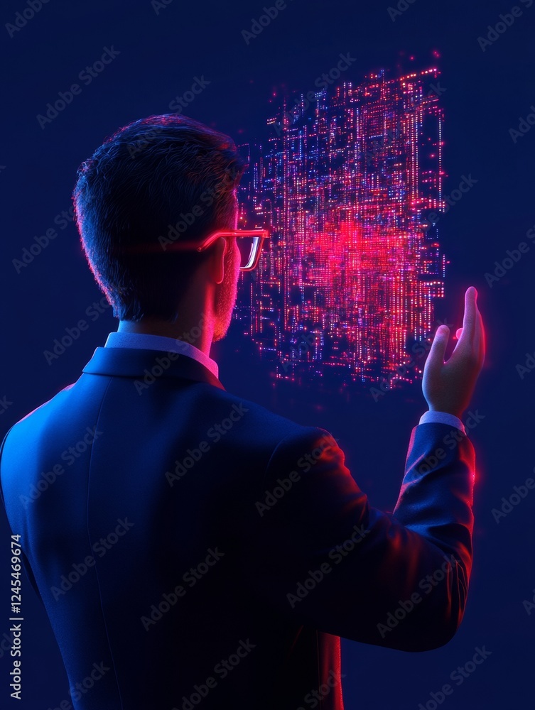 Poster Futuristic Virtual Reality Workspace Interactive Holographic Display with Gesture Control Interface for Innovative Business Solutions and Modern Tech