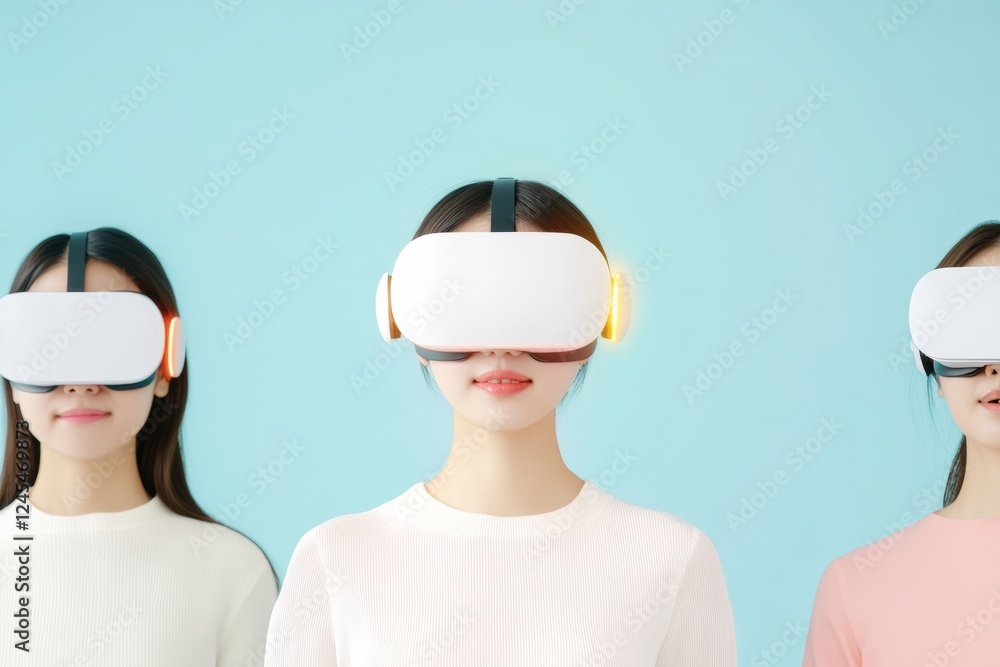 Aufkleber Neon-Futuristic VR Collaboration Korean Startup Harnessing Virtual Reality for Innovative Team Building - High-Tech Minimalist Workspace Empowering Digital Business Solutions