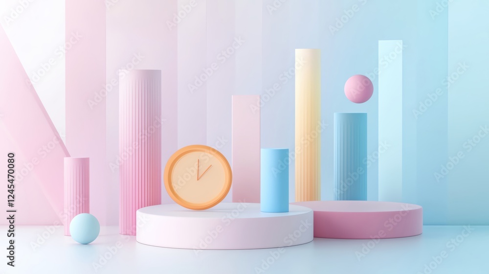 Aufkleber abstract pastel shapes with clock and statistics.