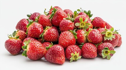 Fresh ripe strawberries falling on white background