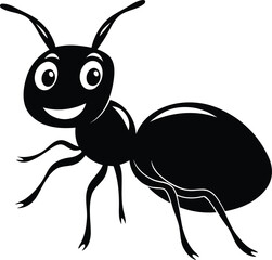 Cute and funny Ant silhouette vector illustration, Cute Ant line art vector, Cute Ant isolated premium vector icon design
