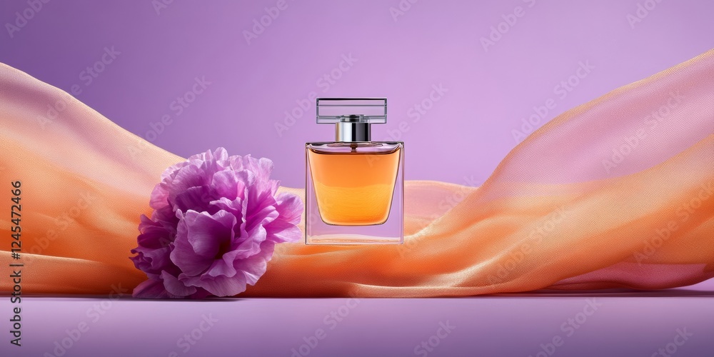 Aufkleber luxe floral aromatics perfume bottles on soft draped fabric with professional lighting for high-end 
