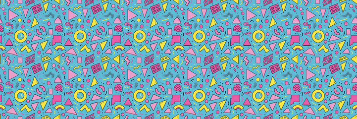 Seamless pattern with geometric shapes in the style. Multicolored vintage background with triangles, circles and squares for textile, fabric and Sudanese fabric art.