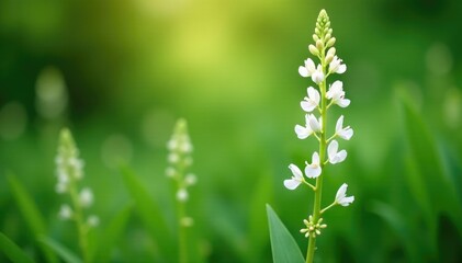 Fototapeta premium Tall, slender plant with white flowers in full bloom, garden, botanical, wildflower