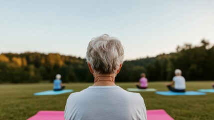 Mindful Senior Yoga Retreat Diverse Group on Vibrant Mats Embracing Natures Calm - Wellness Content and Community Engagement