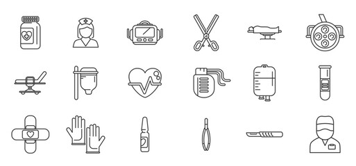 Cardiac surgeon icons set outline vector. EDITABLE