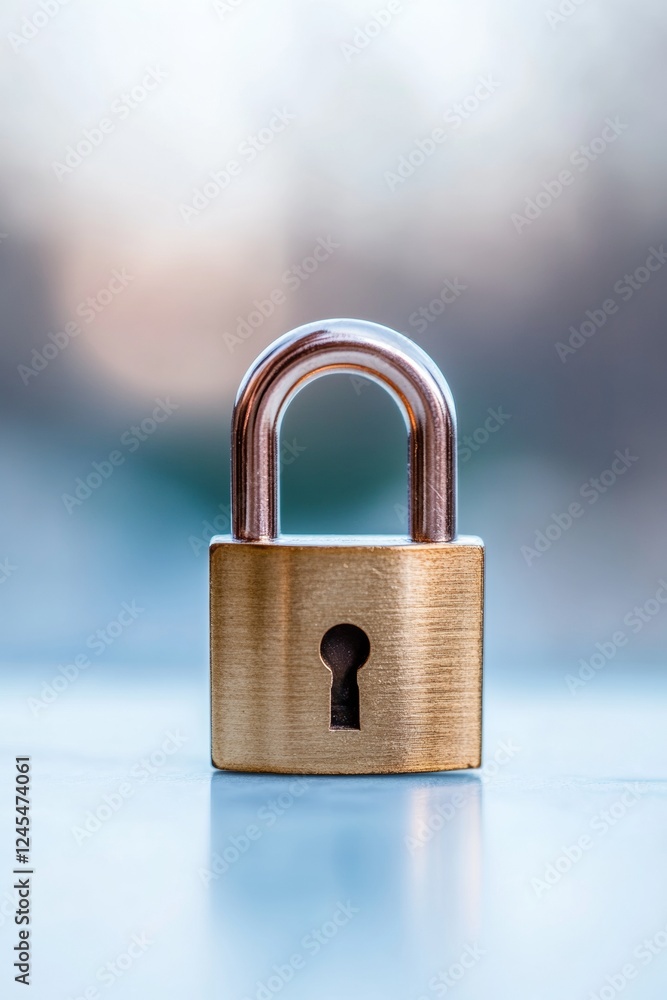 Poster contemporary cybersecurity display brass padlock on frosted glass - tech and digital protection cont
