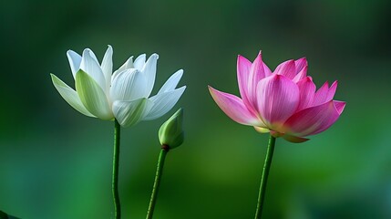 Fototapeta premium Serene Lotus Blossoms: A Study in Pink and White