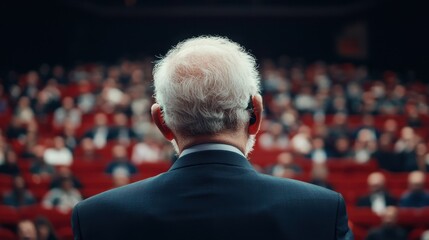 Speaker Addressing Audience in Conference Hall with Engaged Viewers