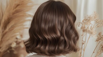 Brown Wavy Bob Hairstyle with Dried Flowers